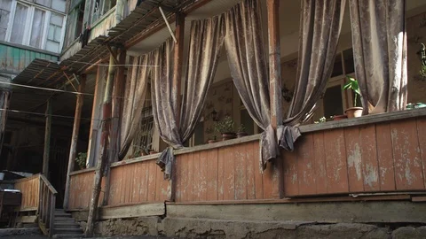 Cozy inner courtyard in Old Tbilisi Stock Footage 123723040