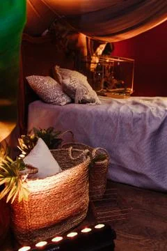 Cozy interior with bed Stock Photos