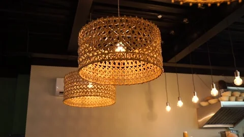 Cozy interior of the cafe. Lighting in the coffee shop. Stock Footage 219049009