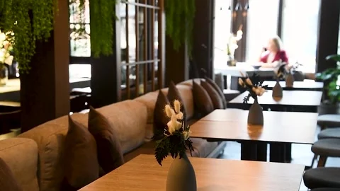 Cozy interior of a cafe for a quick lunch Stock Footage 211166094