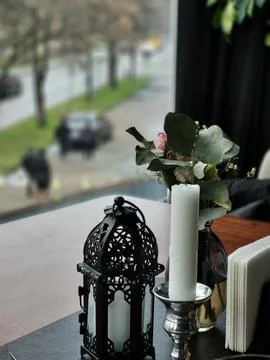 Cozy interior with decor by the window Stock Photos