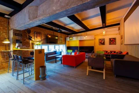 Cozy interior loft cafe. Stock Photos