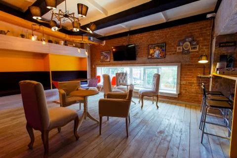 Cozy interior loft cafe. Stock Photos