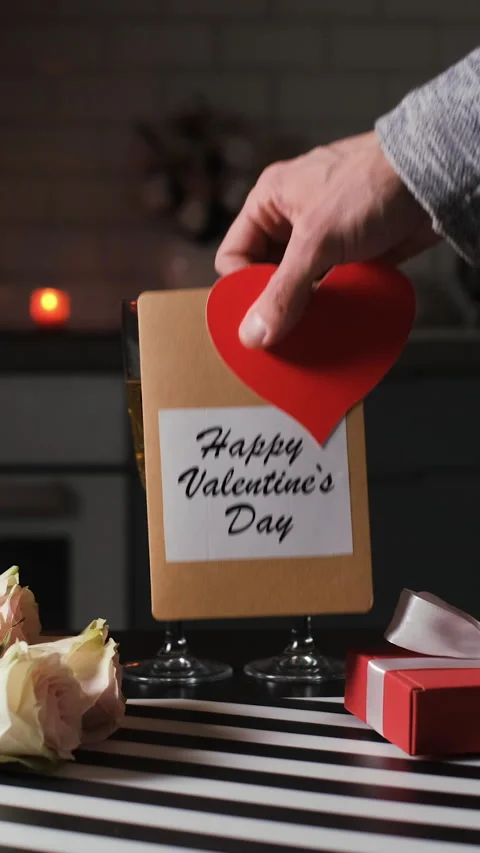 Cozy kitchen setup for Valentines Day surprise Vídeo Stock 327600800