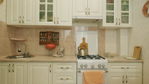 Cozy Modern Kitchen Interior. Style Dining Room Interior. Real Cozy Design Inter Stock Footage 304652292