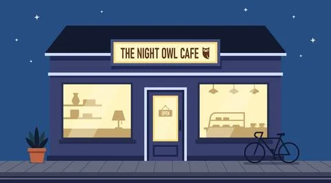 Cozy night cafe storefront Stock Illustration