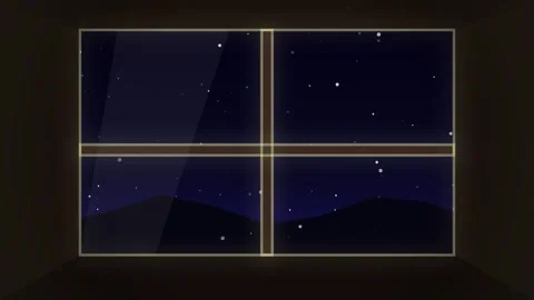 Cozy Night Window View: Stars, Mountains, and Snowfall Stock Footage 346660960