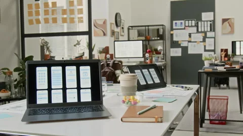 Cozy Office of Mobile Application Design Company Stock Footage 327900809