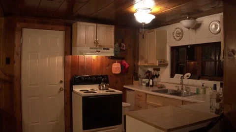 Cozy Old Cabin Kitchen At Night Video stock 154383799