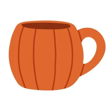 Cozy orange pumpkin-shaped ceramic mug vector isolated on white background Stock Illustration