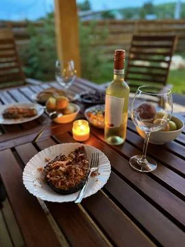 Cozy Outdoor Dinner Setting Stock Photos