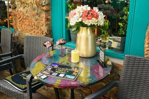 Cozy Outdoor Restaurant Table Setting In Batumi 库存照片