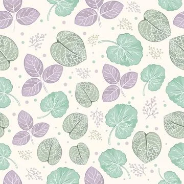 Cozy pastel botanical seamless pattern tile leaves vector background Stock Illustration