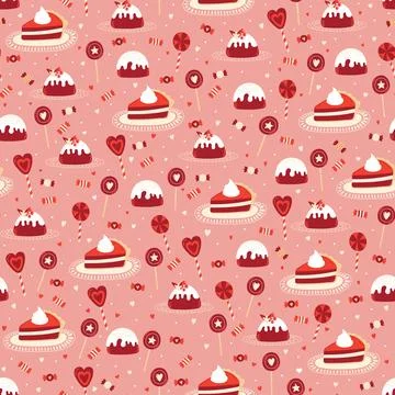 Cozy pastry and sweets pattern on pink background, happy valentine day Stock Illustration