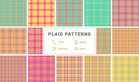 Cozy plaid pattern bundle interior concepts. Harmonized tartan designs fit .. イラスト素材