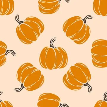 Cozy pumpkin autumn seamless pattern. Fall background with ripe orange pumpkins Stock Illustration