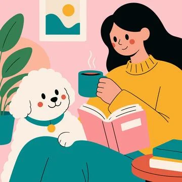 Cozy Reading Time with Pet Stock Illustration