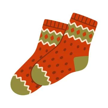 Cozy red and green patterned wool socks vector isolated on white background Stock Illustration