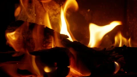 Cozy relaxing fireplace in slow motion, ... | Stock Video | Pond5