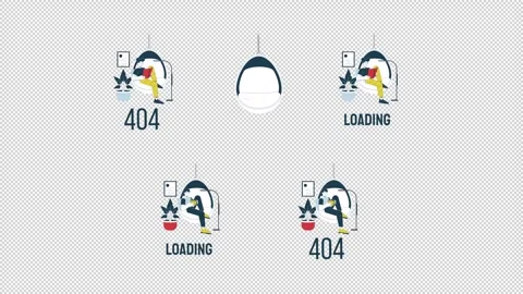 Cozy relaxing loading and 404 error states cartoon animation pack Stock Footage 345576777