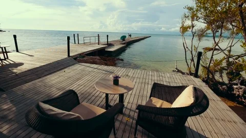 A cozy restaurant on the beach, with Stock Footage 72378744