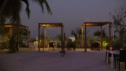 The cozy restaurant on the beach, Maldives Stock Footage 183022012