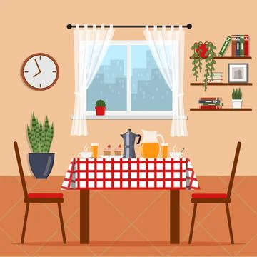 Cozy room with breakfast on table Illustrazione stock