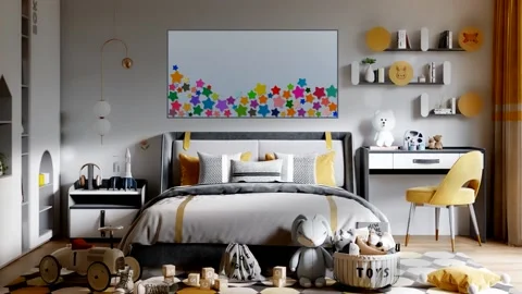 Cozy room with cute interior and star animation Stock Footage 201413337