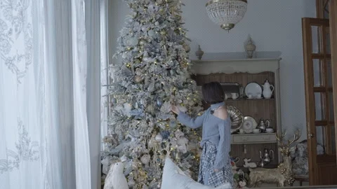 Cozy room interior with christmas tree Stock Footage 295600867