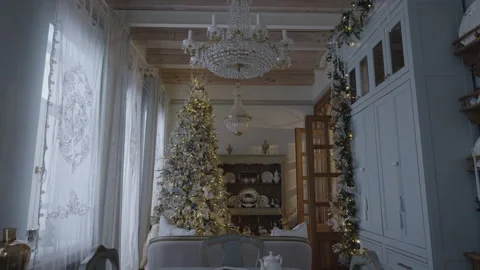 Cozy Room Interior with Christmas Tree Stock Footage 295758887
