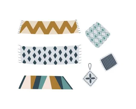Cozy rug set with bold patterns and decorative home textile collection 스톡 일러스트