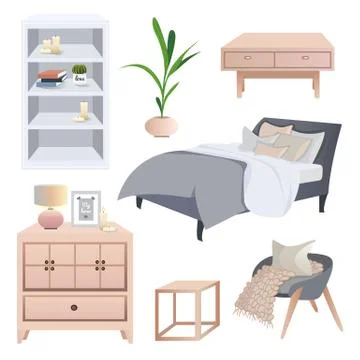Cozy scandinavian interior elements set Stock Illustration