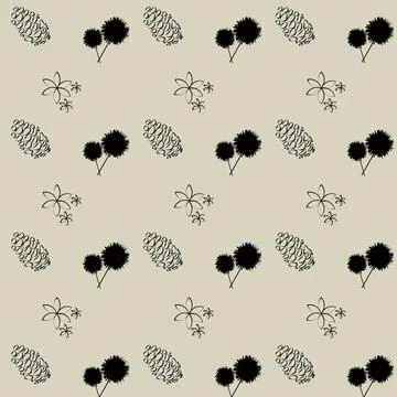 Cozy seamless floral pattern with pinecone and flowers. Stock Illustration
