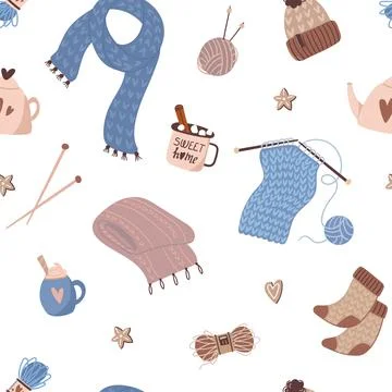 Cozy seamless pattern in hygge style Stock Illustration