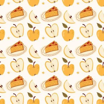 Cozy Seamless Pattern with Yellow Apples and Sweet Pie Slices Stock Illustration