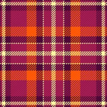 A cozy, seamless plaid pattern featuring vibrant orange, deep purple, and s.. Stock Illustration