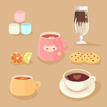 A cozy set of warm drinks Stock Illustration
