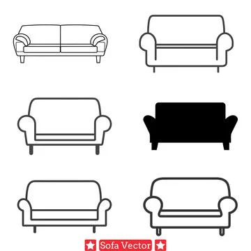 Cozy Sofa Silhouette Illustrations   Comfortable Furniture Designs for Rela.. Illustrazione stock