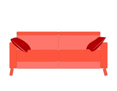 Cozy soft red sofa with pillows. Vector illustration Stock Illustration