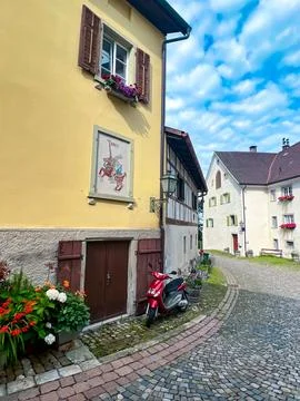 Cozy streets of Bregenz upper town - Oberstadt Stock Photos