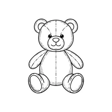(Cozy Teddy Bear Line Drawing. Minimalist graphic art of a beloved companio.. Stock Illustration