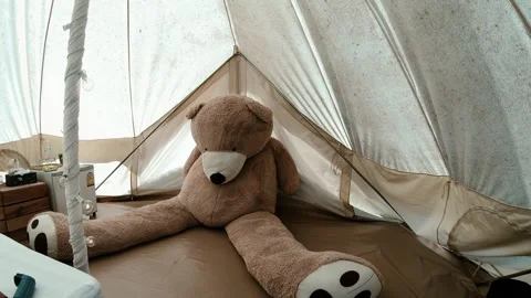 Cozy Tent with a Plush Bear Stock Footage 327974117