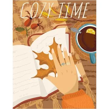 Cozy time autumn poster vector banner design Иллюстрация