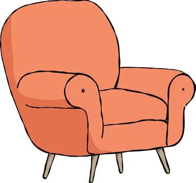 A cozy vector illustration of a comfortable orange armchair with wooden leg.. Stock Illustration