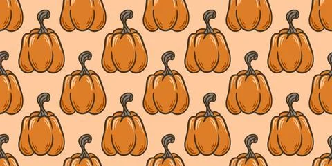 Cozy warm autumn seamless pattern with pumpkins Stock Illustration