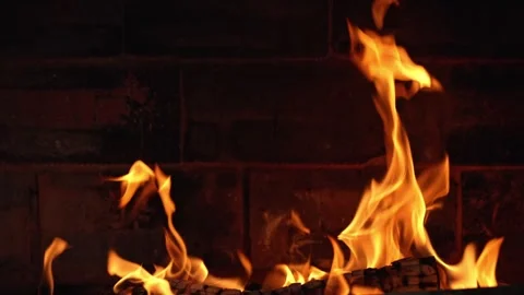 Cozy warm fire burning in fireplace Stock Footage 346053591