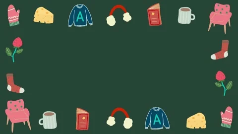 Cozy winter border frame with cute pastel icons Stock Footage 313112593