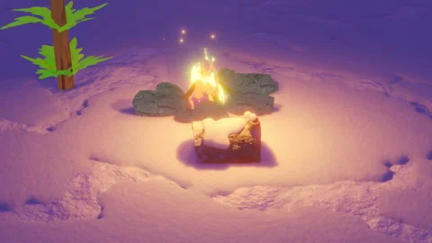 Cozy Winter Campfire In Snowy Forest At Night : Lofi Loop Animation Stock Footage 248039340