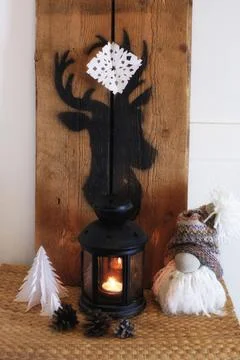Cozy winter decor in a rustic style, which is often used to create a festive  스톡 사진
