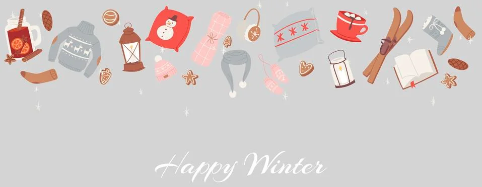 Cozy winter objects for holidays vector illustration. Gingerbread cookies Stock Illustration